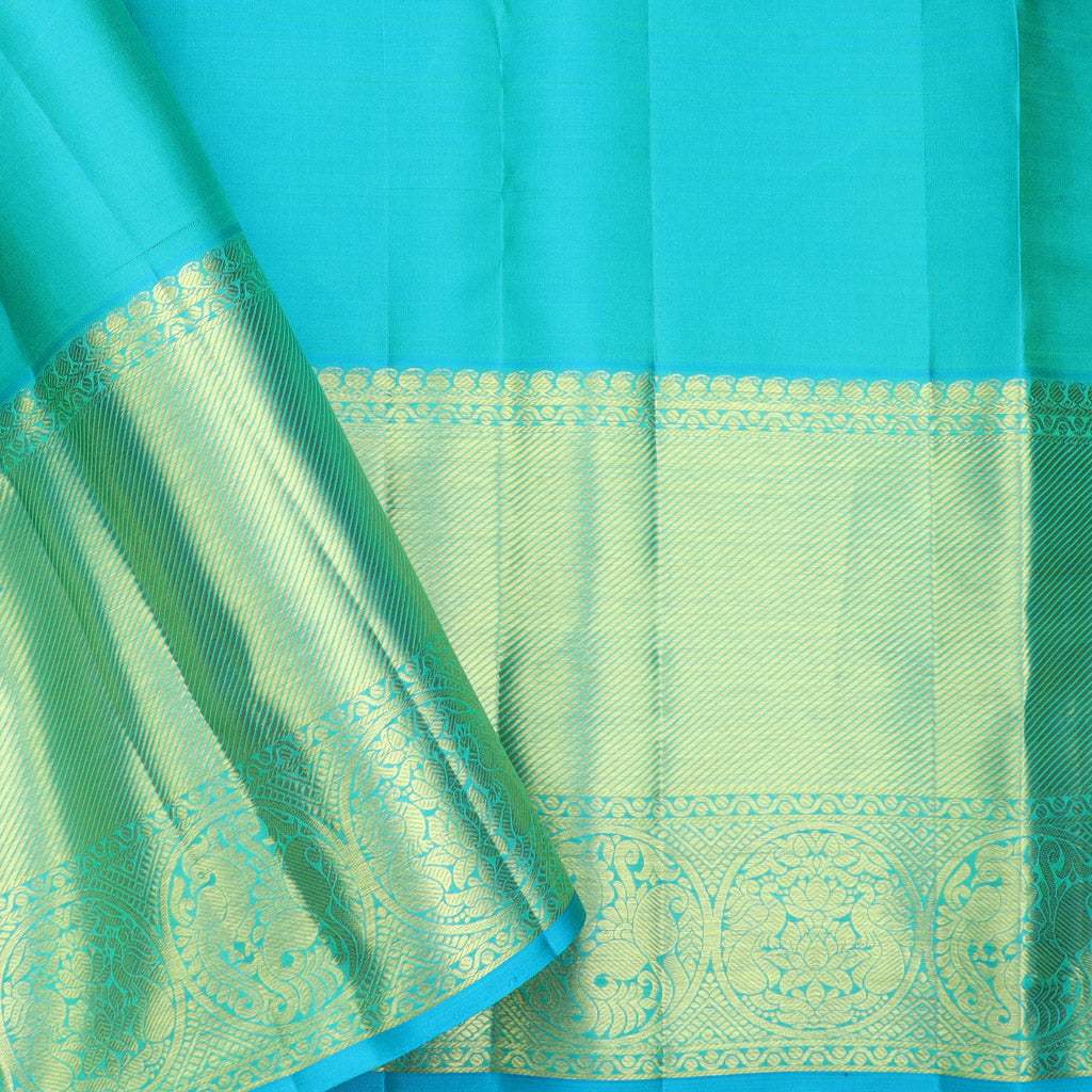 Light Green Kanjivaram Silk Saree With Floral Jaal Design - Singhania's