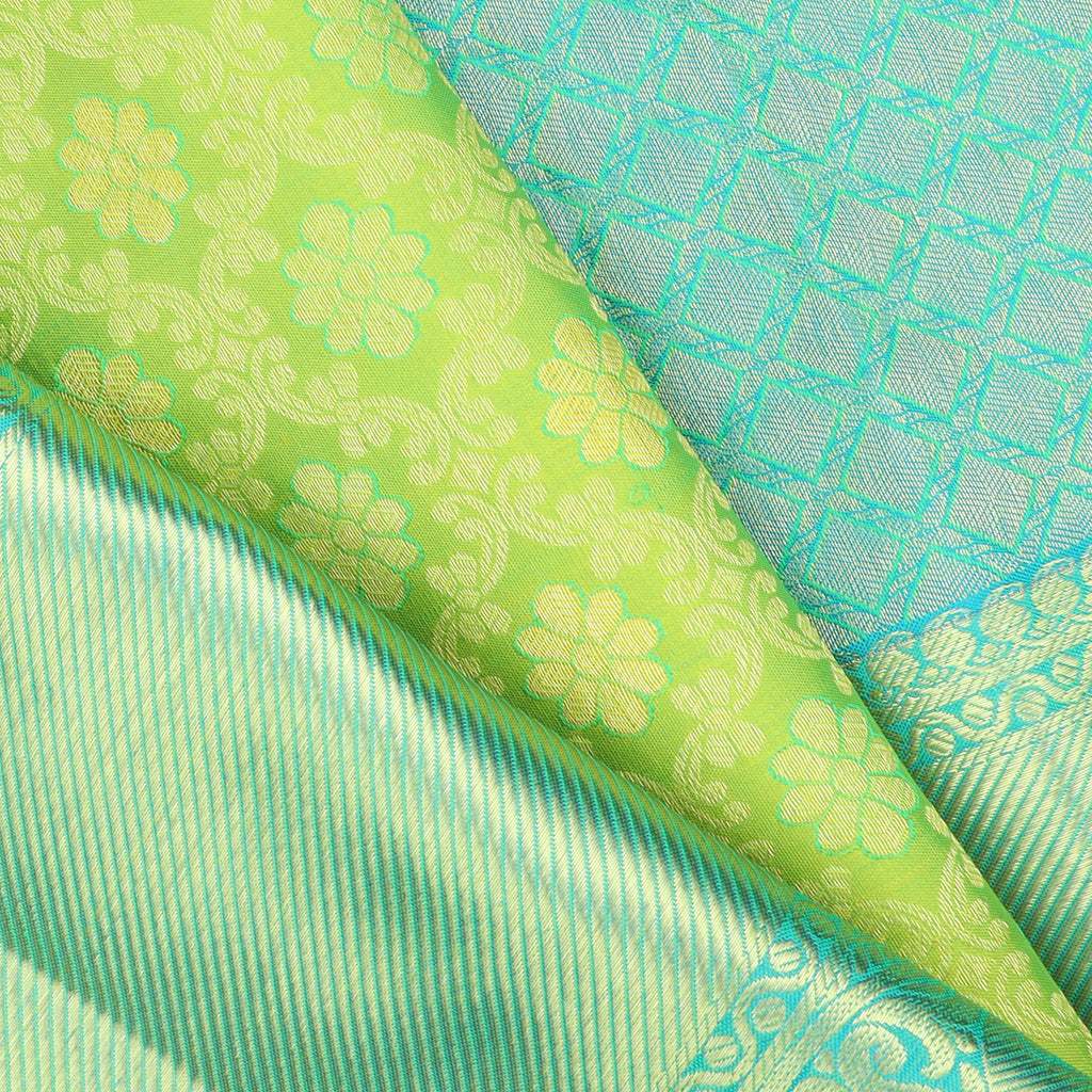 Light Green Kanjivaram Silk Saree With Floral Jaal Design - Singhania's