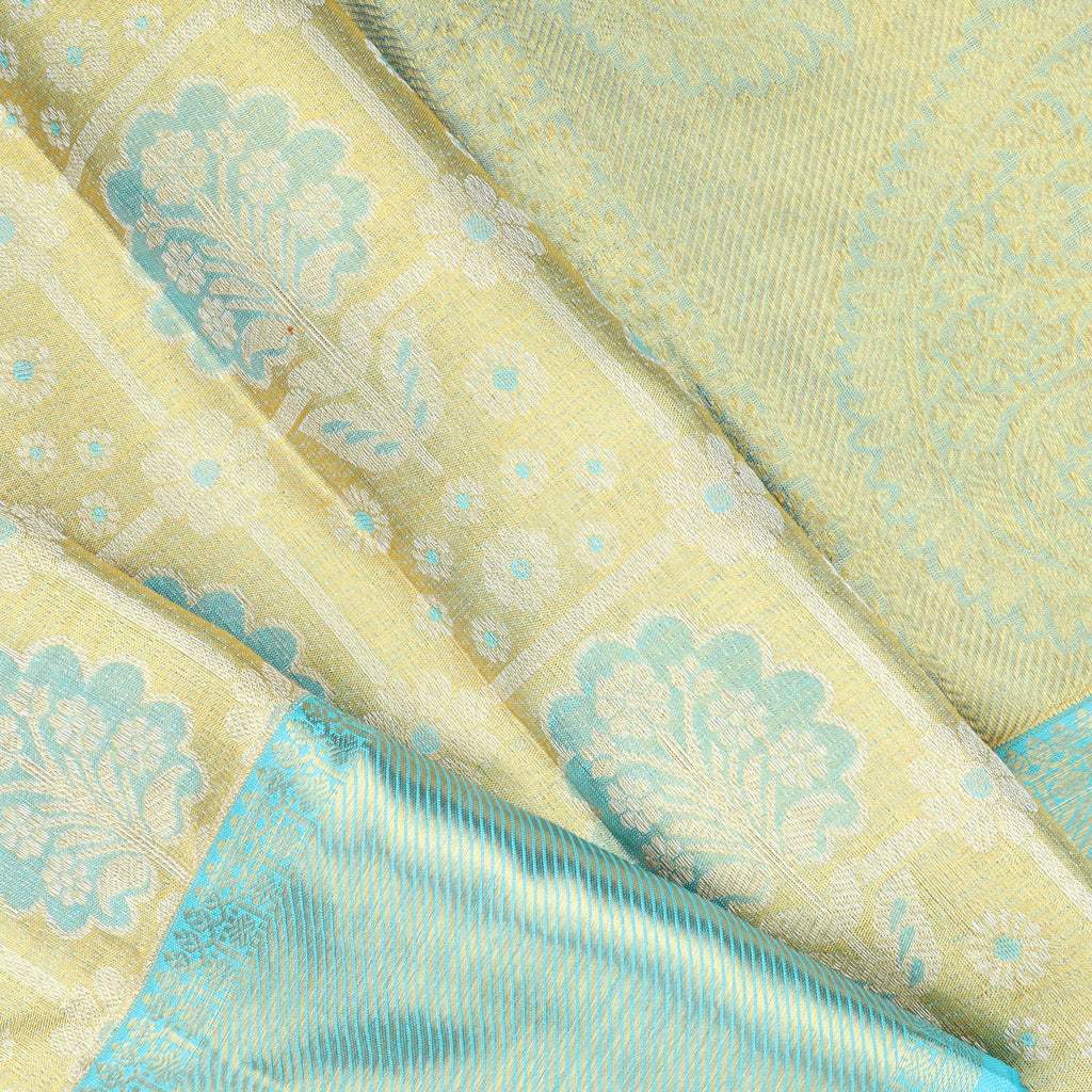 Gold Tissue Kanjivaram Silk Saree With Floral Motifs - Singhania's