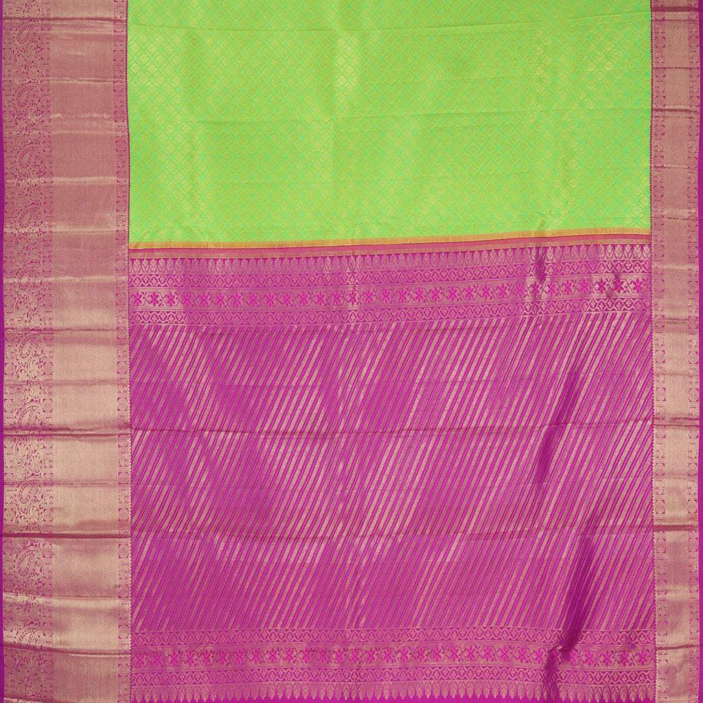 Parrot Green Kanjivaram Silk Saree With Floral Buttis - Singhania's