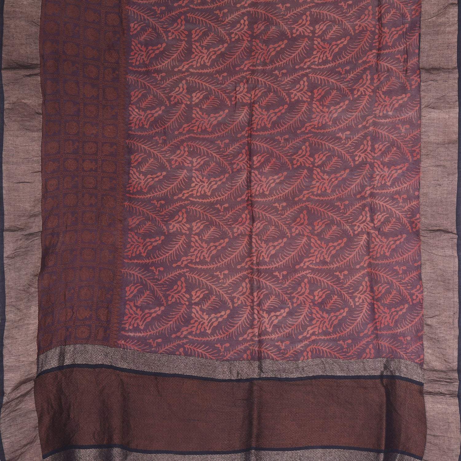 Pastel Brown Matka Silk Saree With Floral Printed Motifs - Singhania's