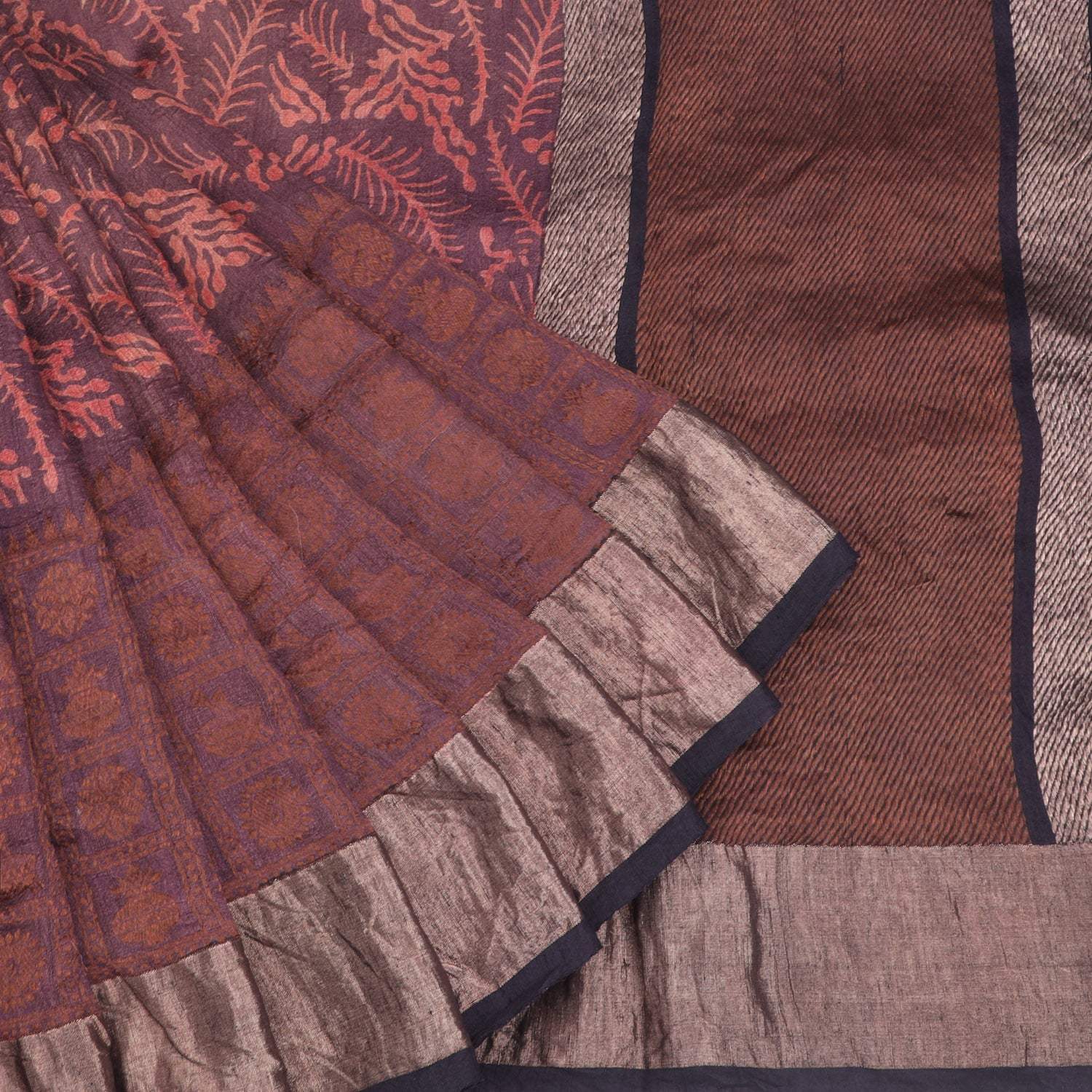 Pastel Brown Matka Silk Saree With Floral Printed Motifs - Singhania's