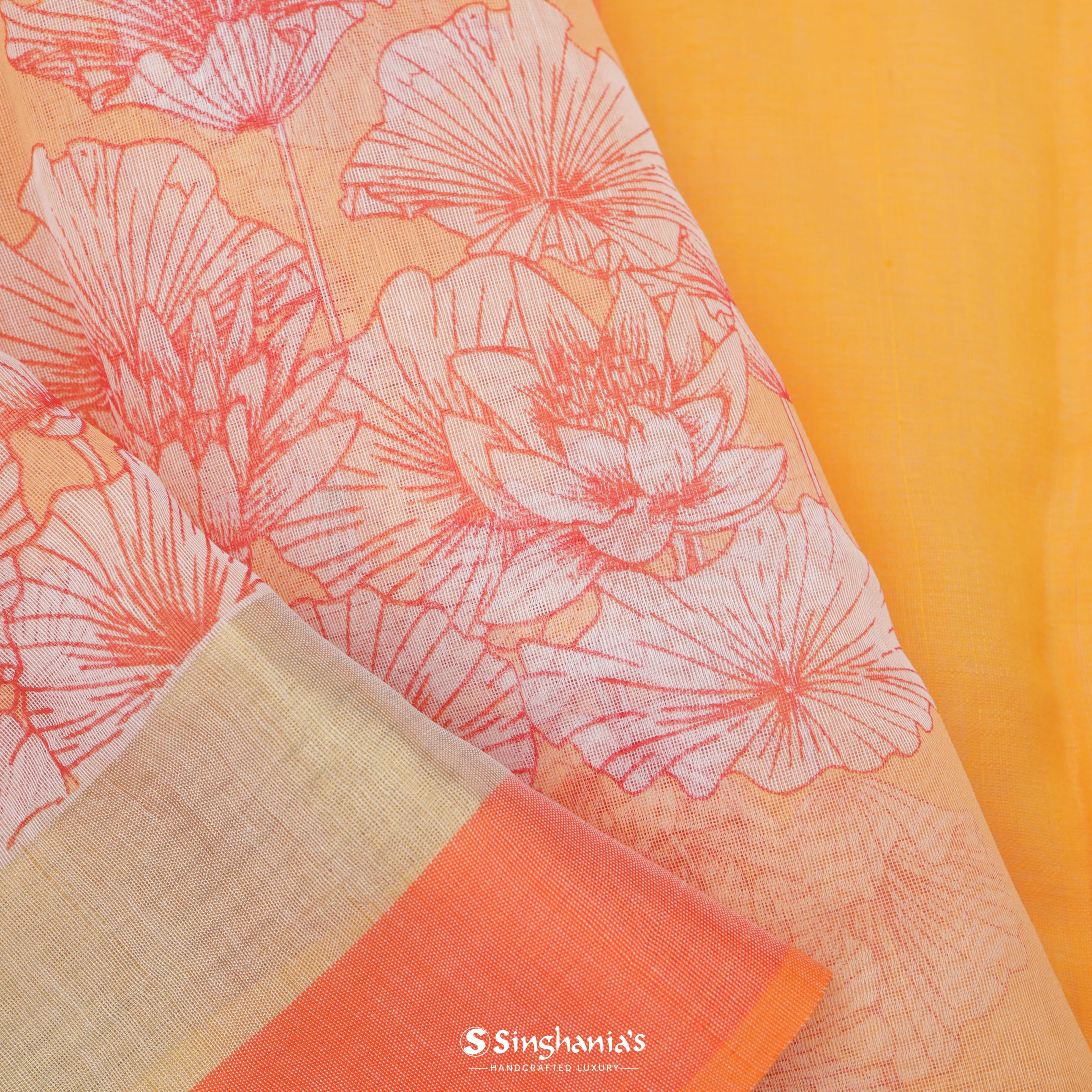 Dandelion Yellow Cotton Printed Saree With Floral Buttas