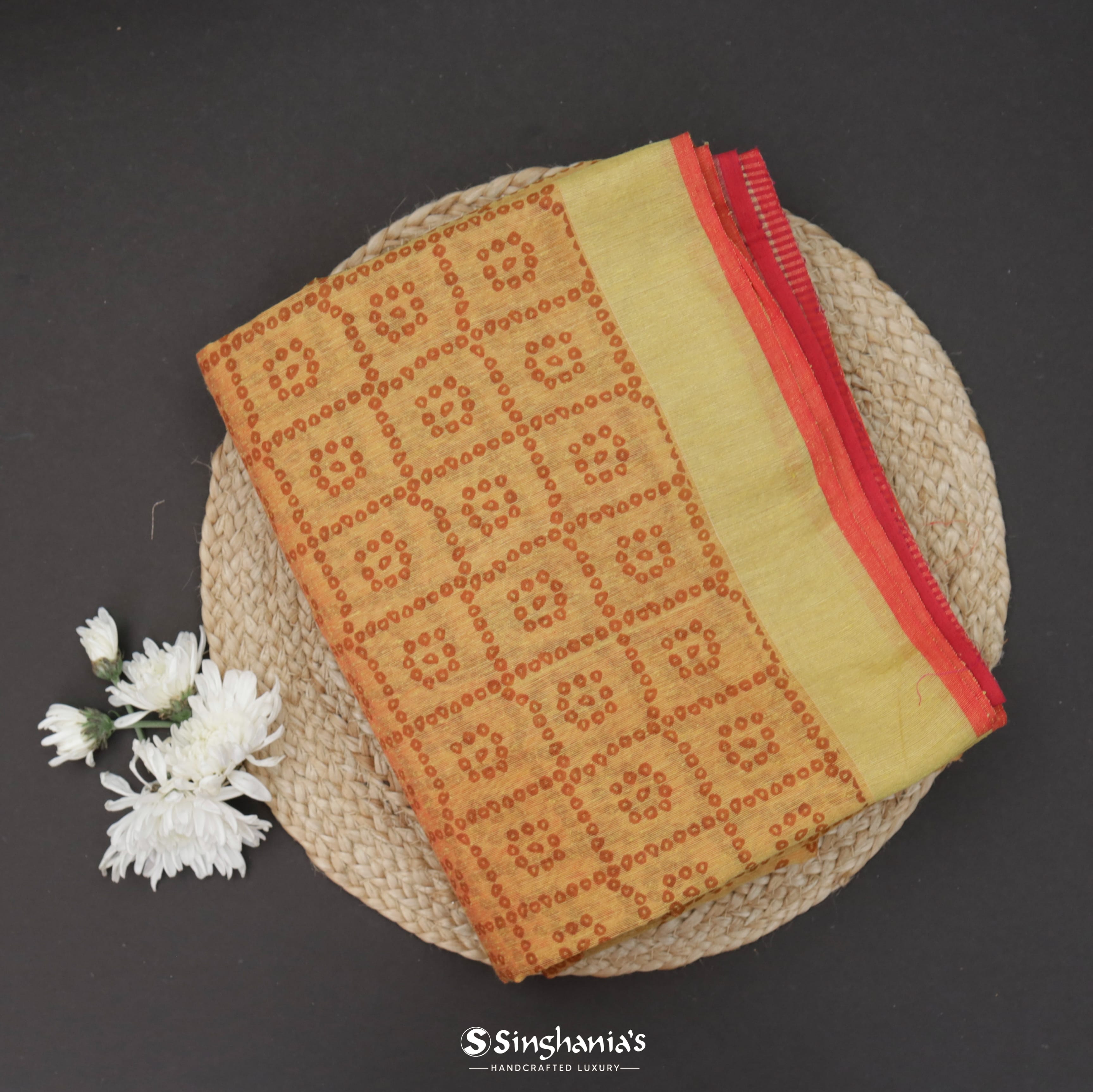 Honey Yellow Matka Printed Saree With Geometrical Pattern