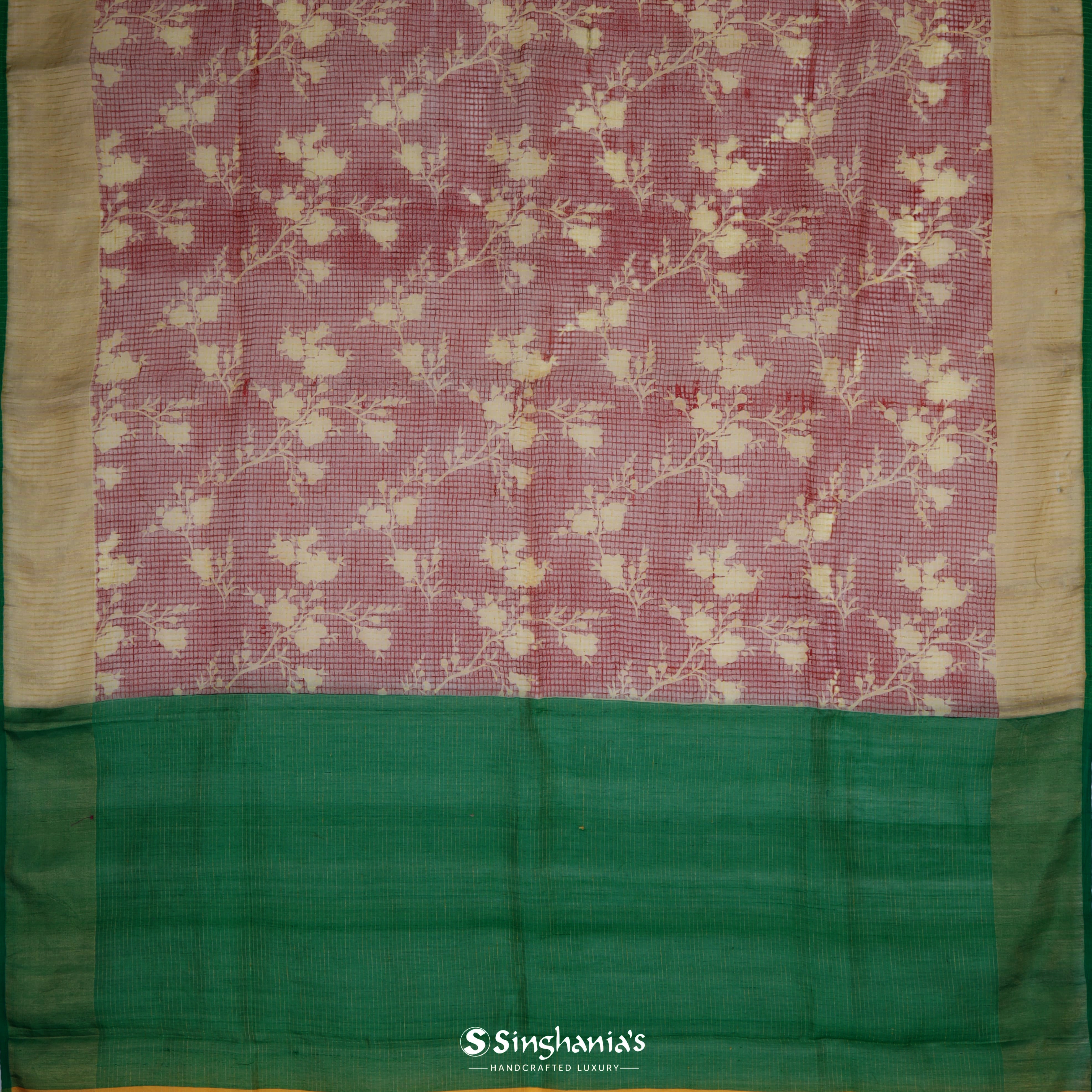 Bottle Green Organza Kanjivaram Saree With Checks Pattern