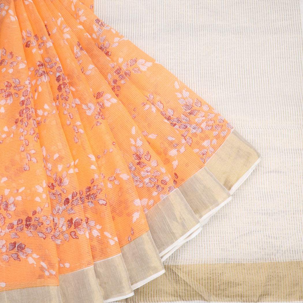 Orange Printed Cotton Saree - Singhania's