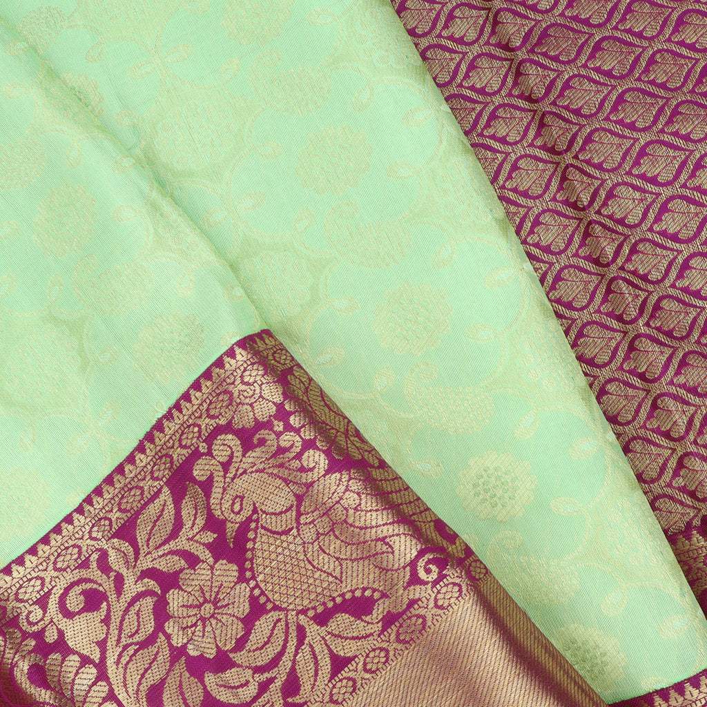 Light Green Kanjivaram Silk Saree With Floral Pattern - Singhania's