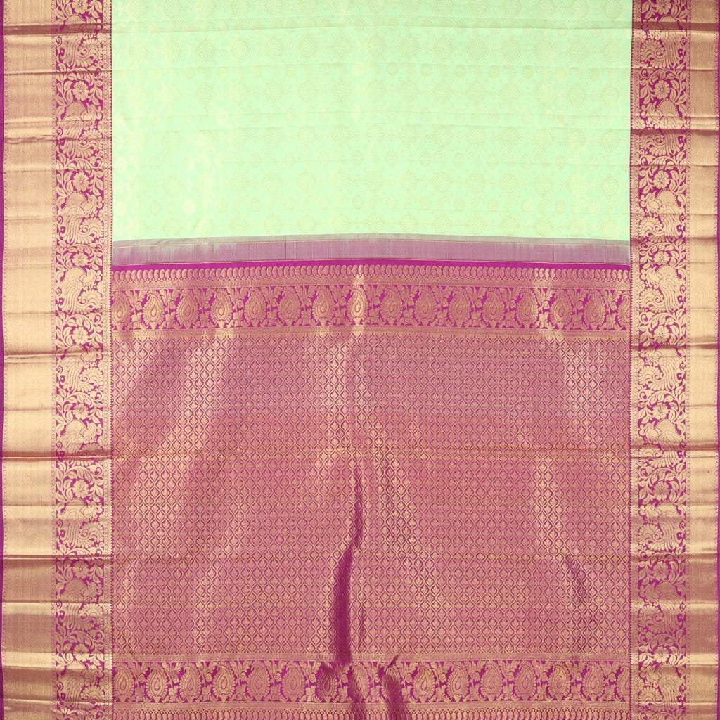 Light Green Kanjivaram Silk Saree With Floral Pattern - Singhania's