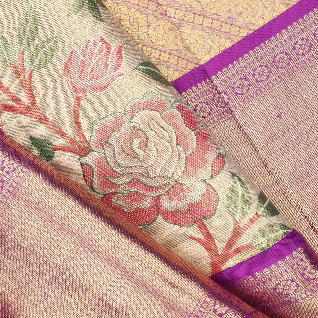 Light Gold Tissue Kanjivaram Silk Saree - Singhania's