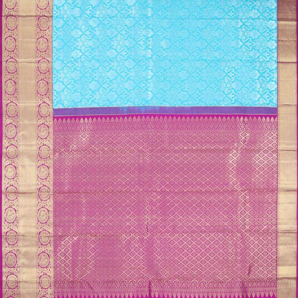 Sky Blue Kanjivaram Silk Saree With Floral Jaal Design - Singhania's