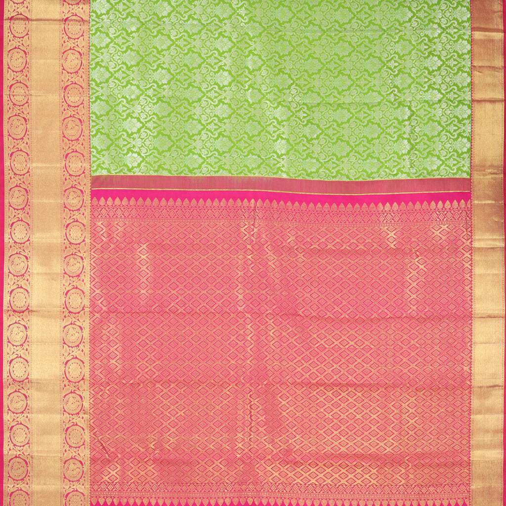 Green Kanjivaram Silk Saree With Floral Jaal Design - Singhania's