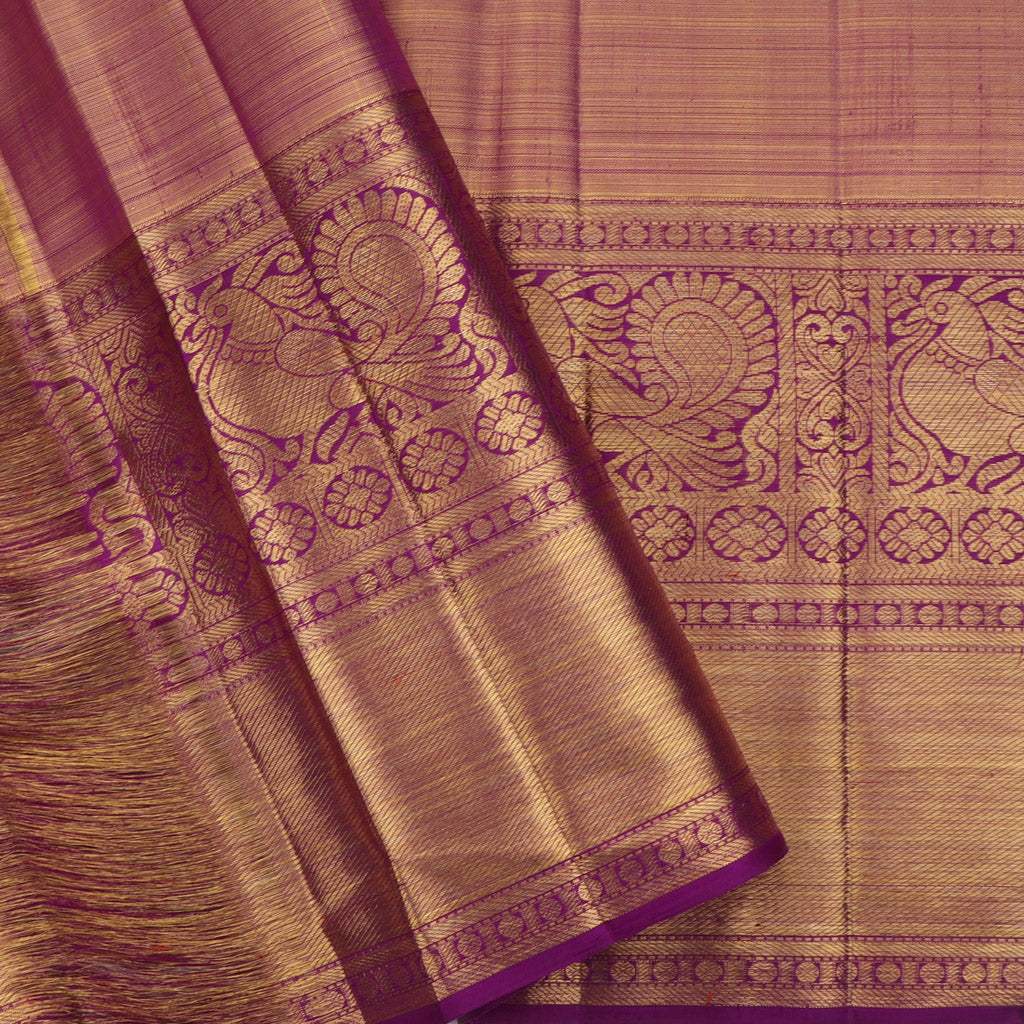 Pale Gold Tissue Kanjivaram Silk Saree With Floral Motif Pattern - Singhania's