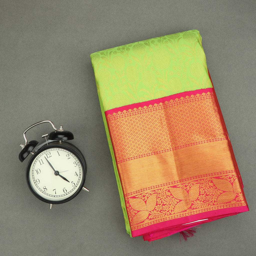 Light Green Kanjivaram Silk Saree With Jaal Design - Singhania's