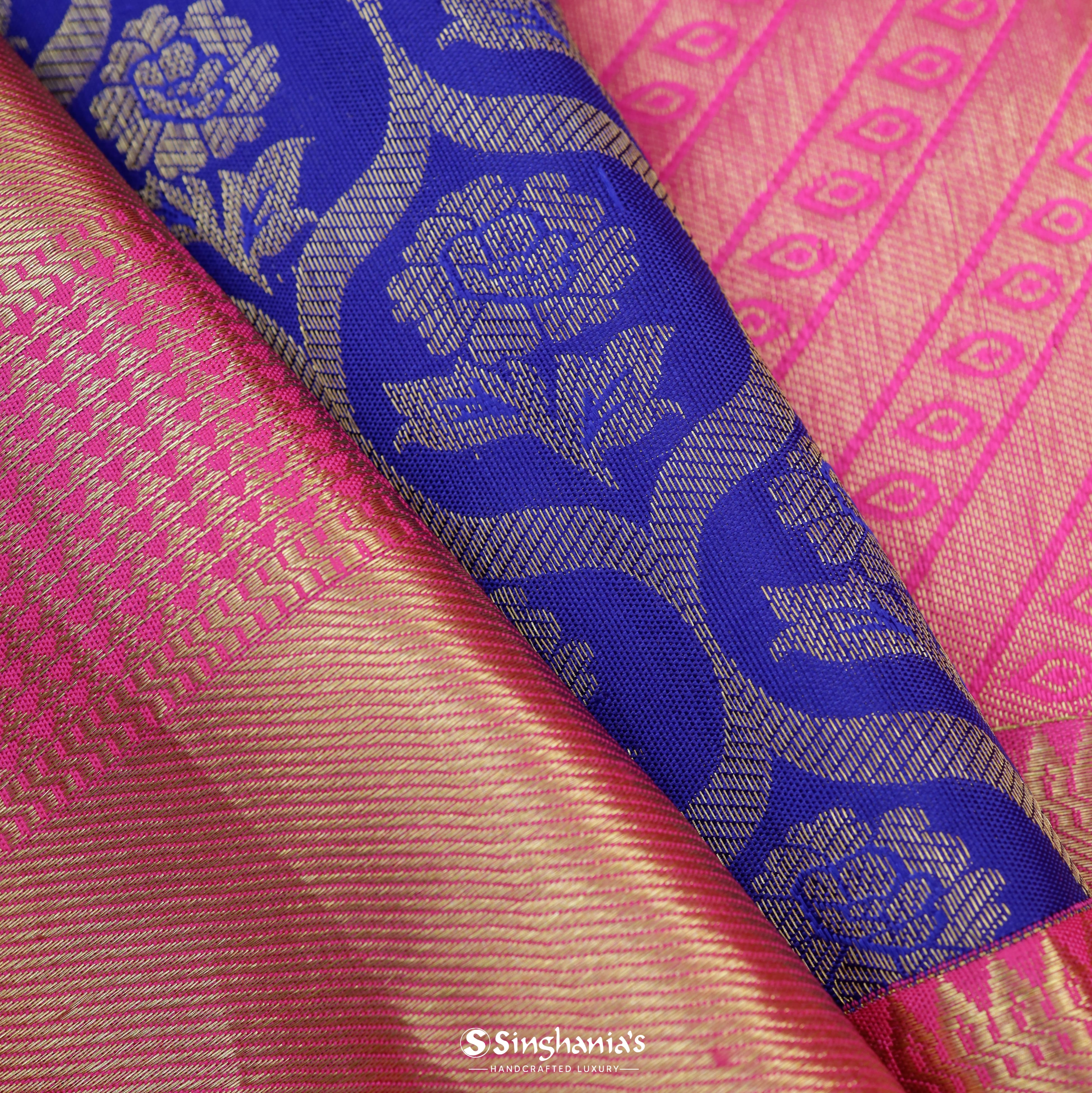 Admiral Blue Silk Kanjivaram Saree With Floral Buttas