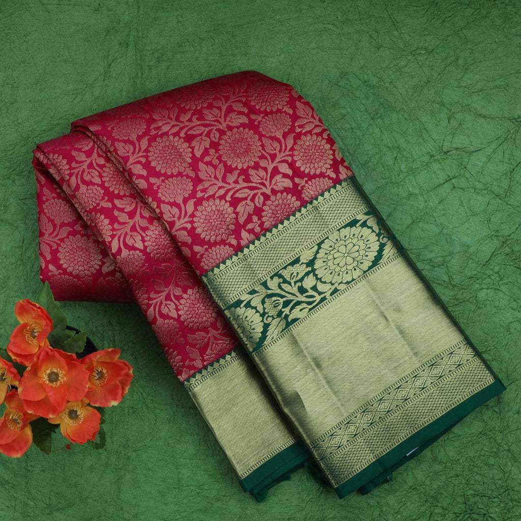 Vibrant Pink Kanjivaram Silk Saree With Jaal Design - Singhania's