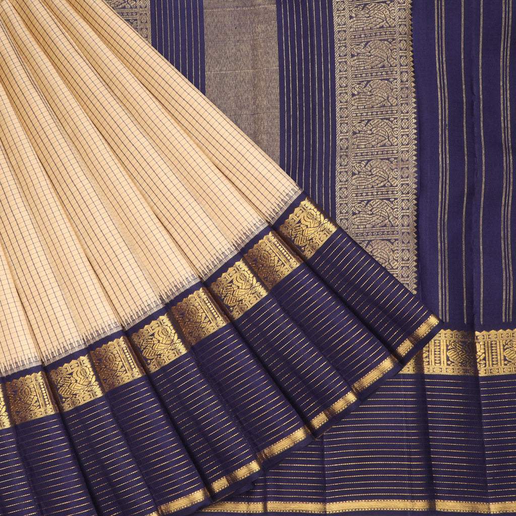 Light Cream Kanjivaram Silk Saree - Singhania's