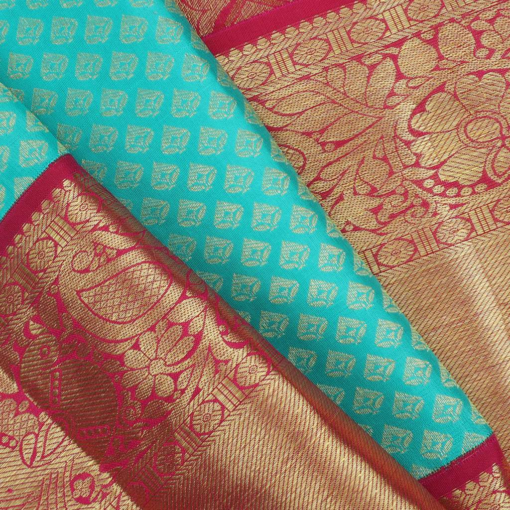 Blue Kanjivaram Silk Saree With Leaf Buttis - Singhania's