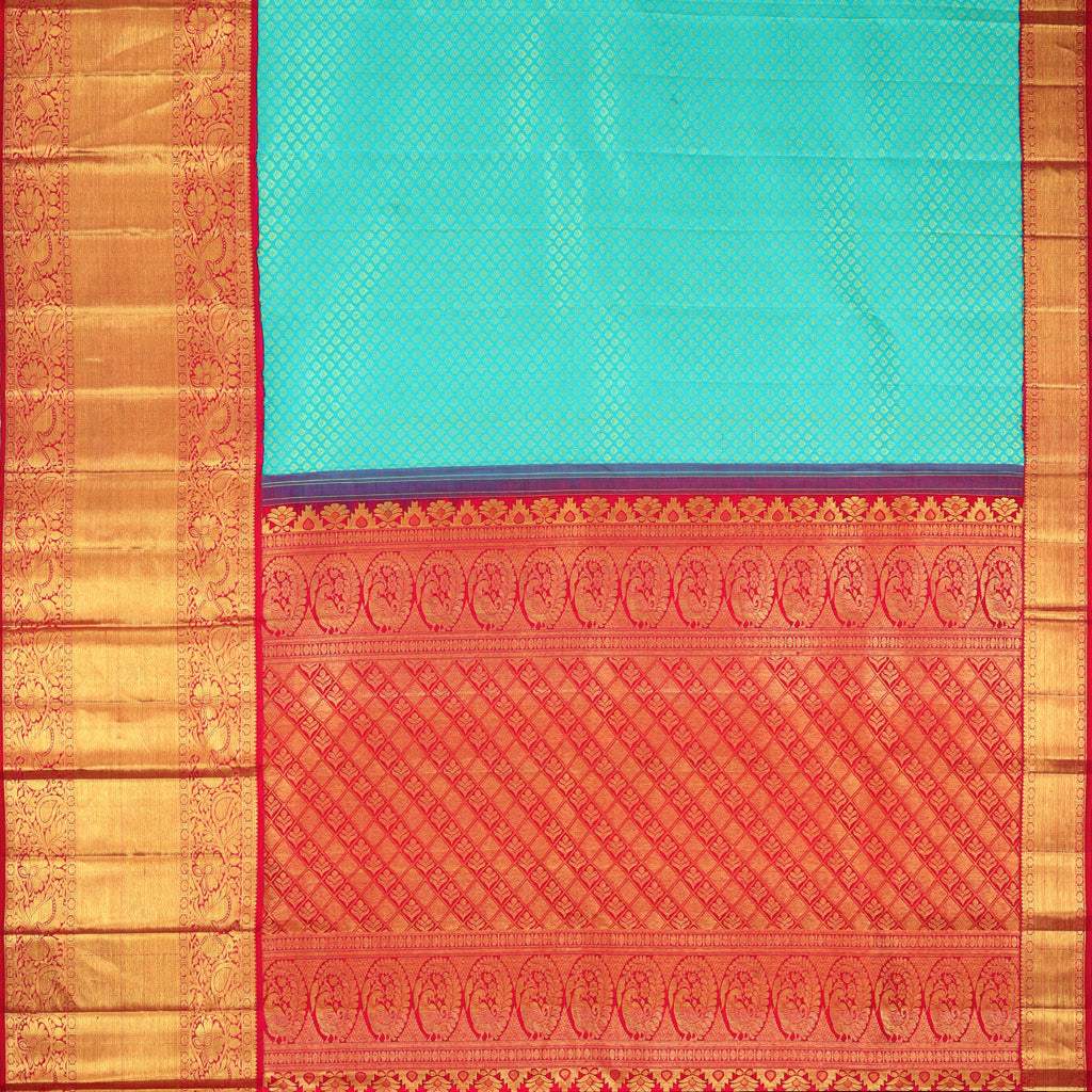 Blue Kanjivaram Silk Saree With Leaf Buttis - Singhania's