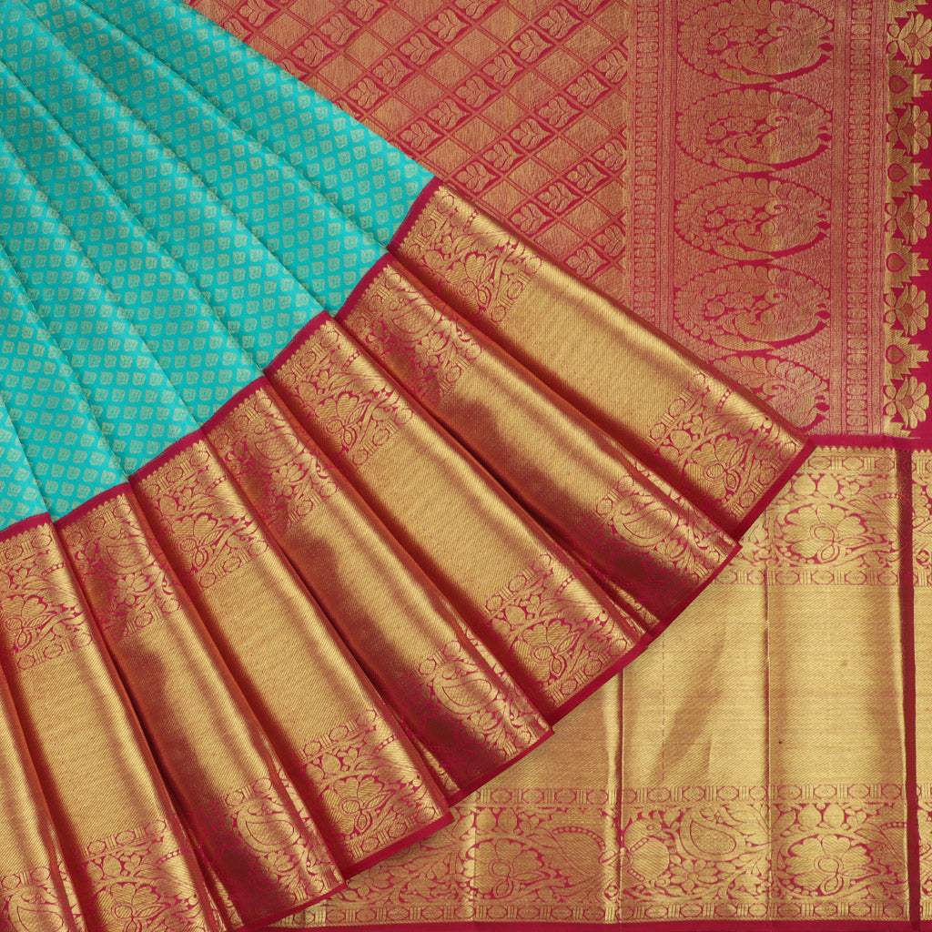 Blue Kanjivaram Silk Saree With Leaf Buttis - Singhania's