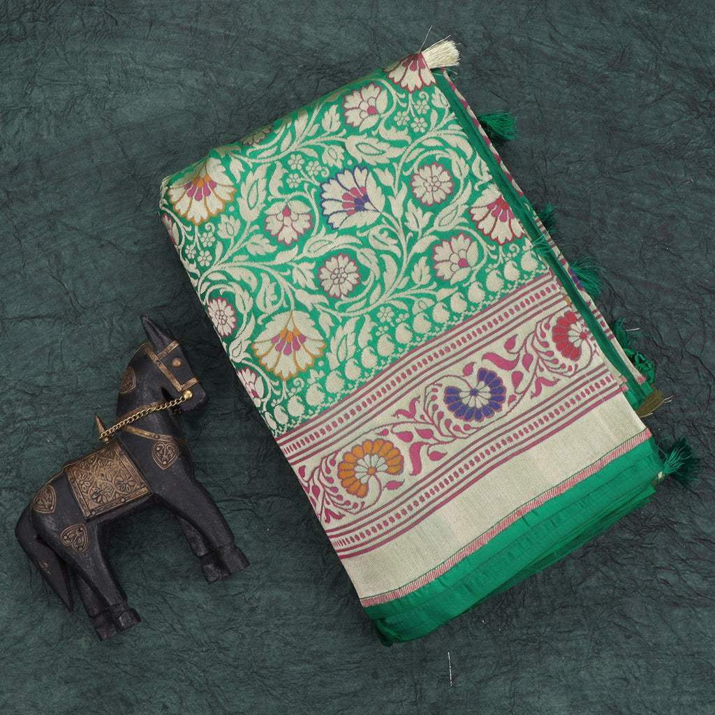 Green Banarasi Silk Handloom Saree - Singhania's