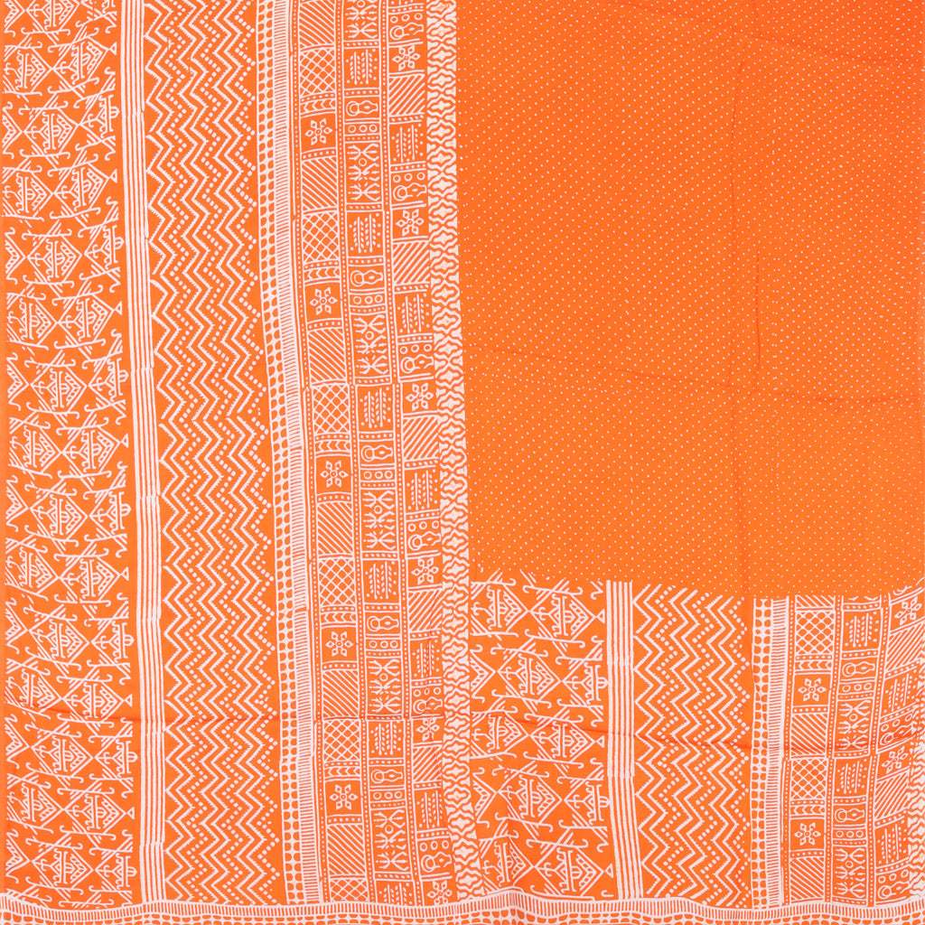 Vibrant Orange Printed Satin Silk Saree - Singhania's