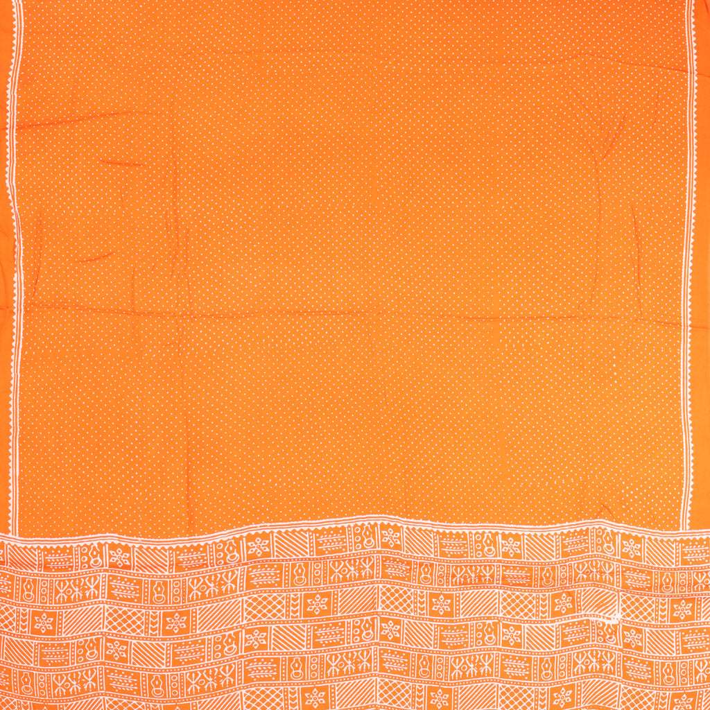 Orange Printed Satin Silk Saree - Singhania's