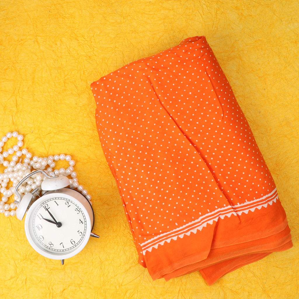 Orange Printed Satin Silk Saree - Singhania's