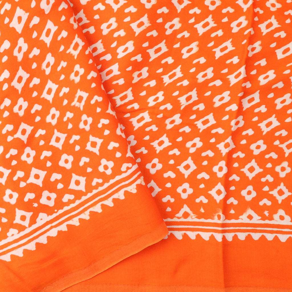 Vibrant Orange Printed Satin Silk Saree - Singhania's