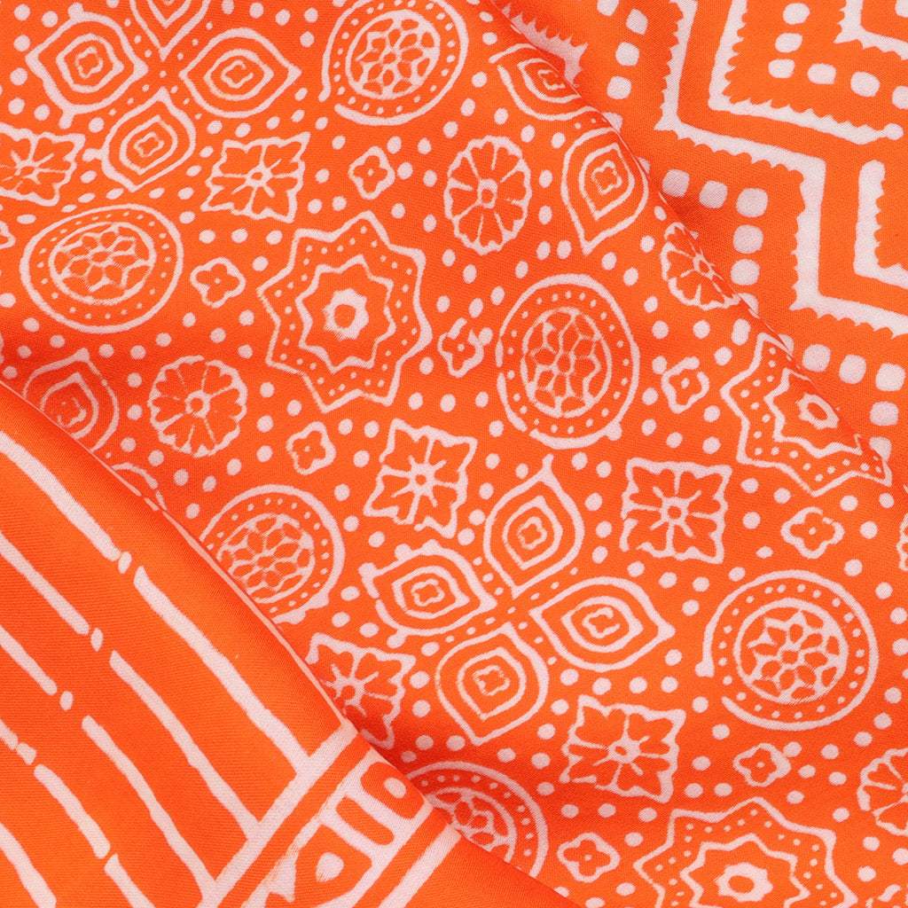 Vibrant Orange Printed Satin Silk Saree With Floral Motifs - Singhania's