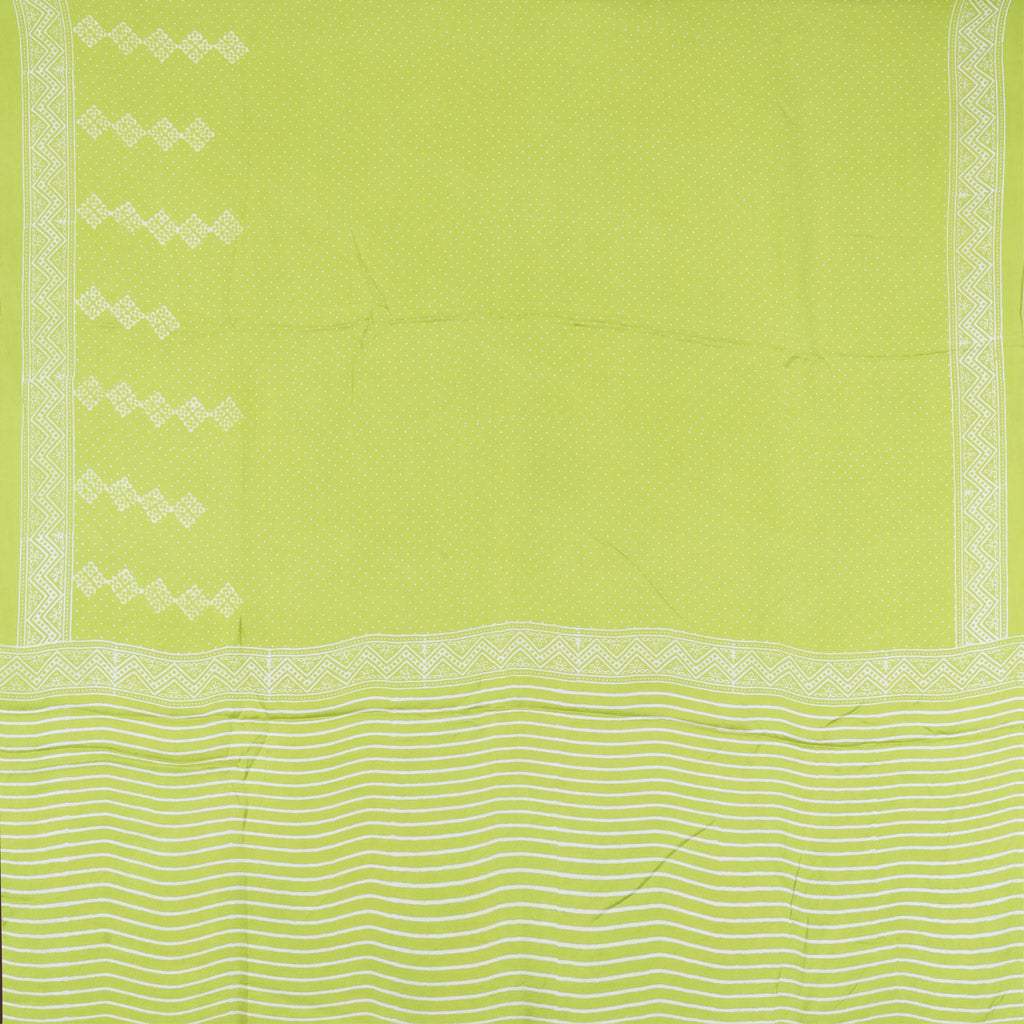 Lime Green Printed Satin Silk Saree With Polka Dots - Singhania's