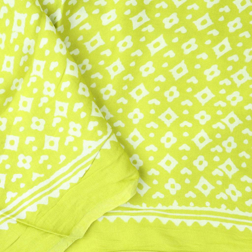 Lime Green Printed Satin Silk Saree - Singhania's