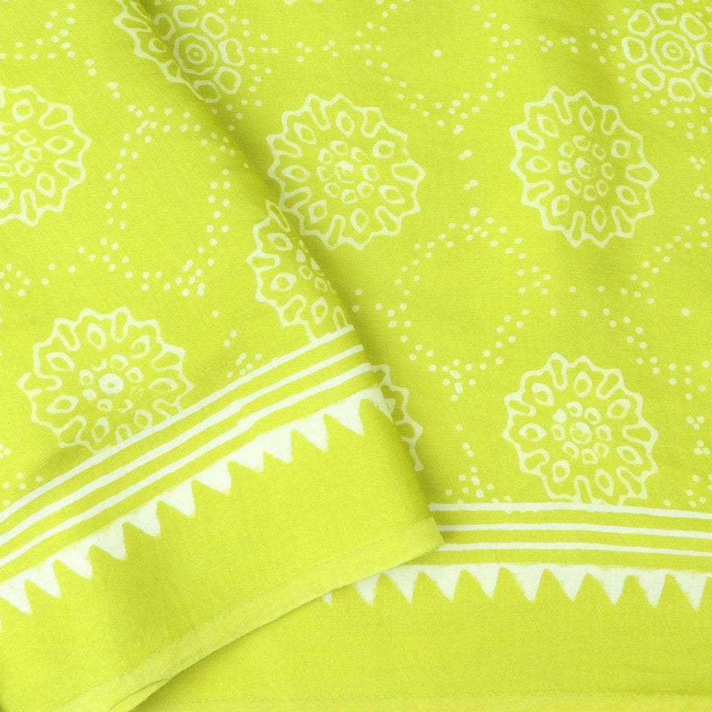 Light Green Floral Printed Satin Silk Saree - Singhania's