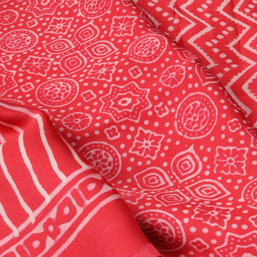 Vibrant Red Printed Satin Silk Saree - Singhania's