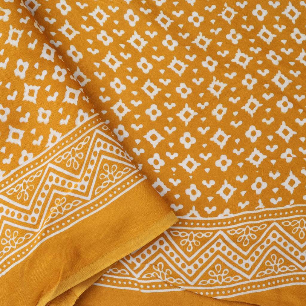 Mustard Yellow Printed Satin Silk Saree - Singhania's