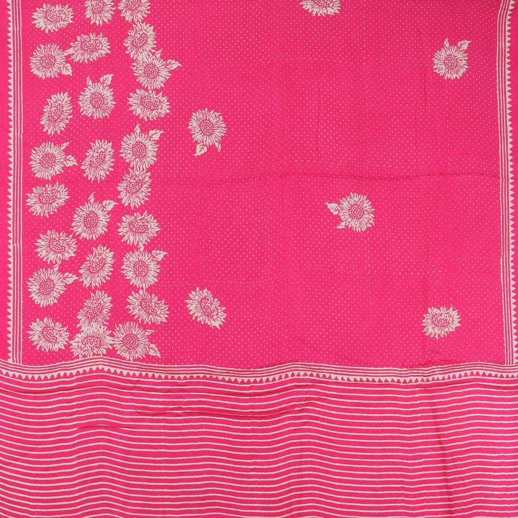 Pink Printed Satin Silk Saree - Singhania's