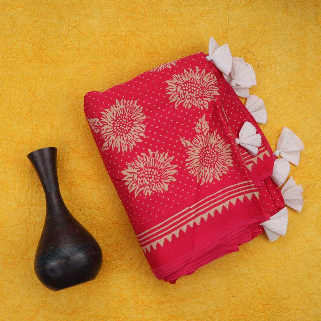 Pink Printed Satin Silk Saree - Singhania's