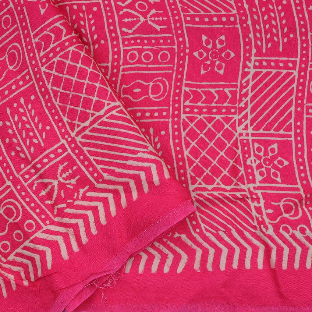 Vibrant Pink Printed Satin Silk Saree - Singhania's