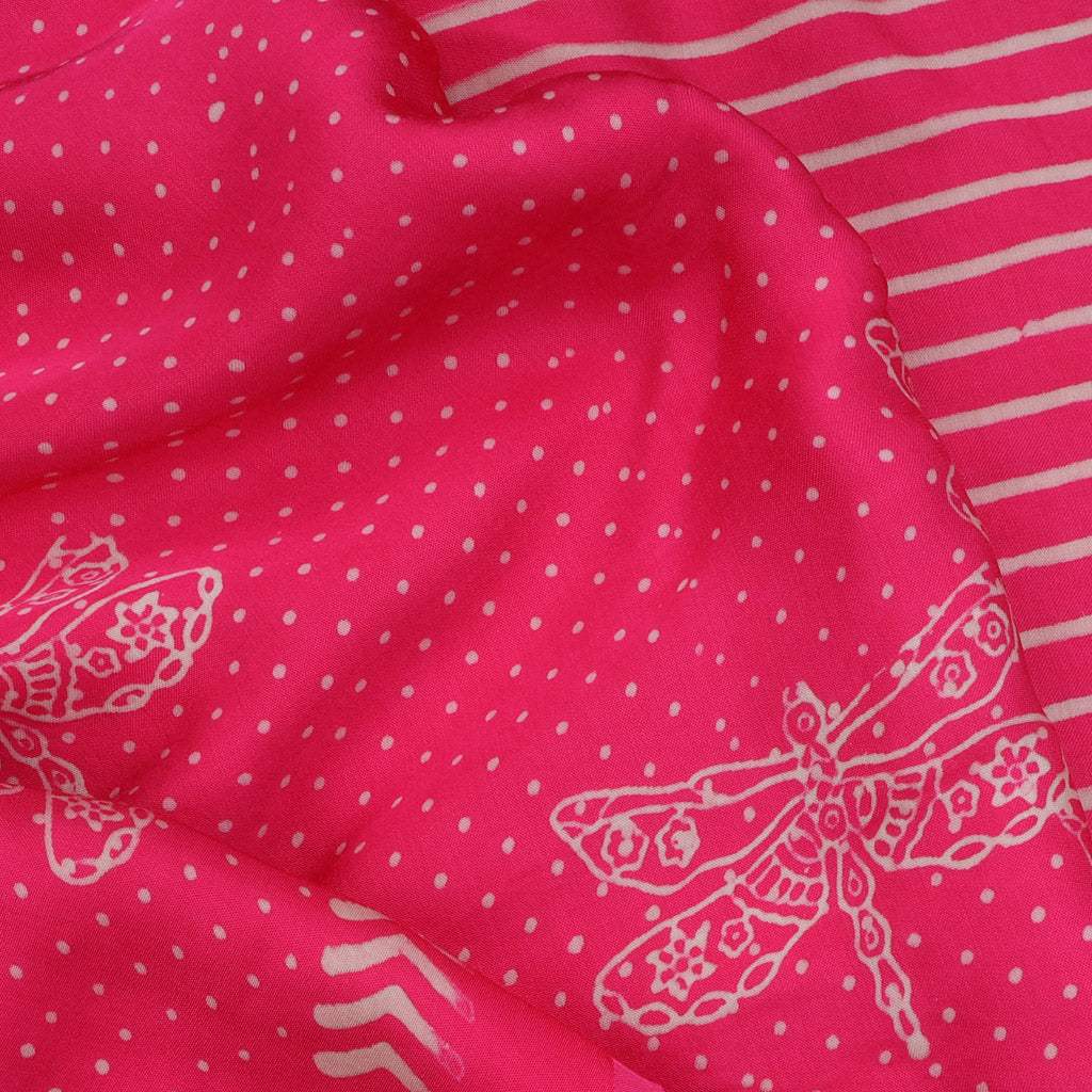 Vibrant Pink Printed Satin Silk Saree - Singhania's