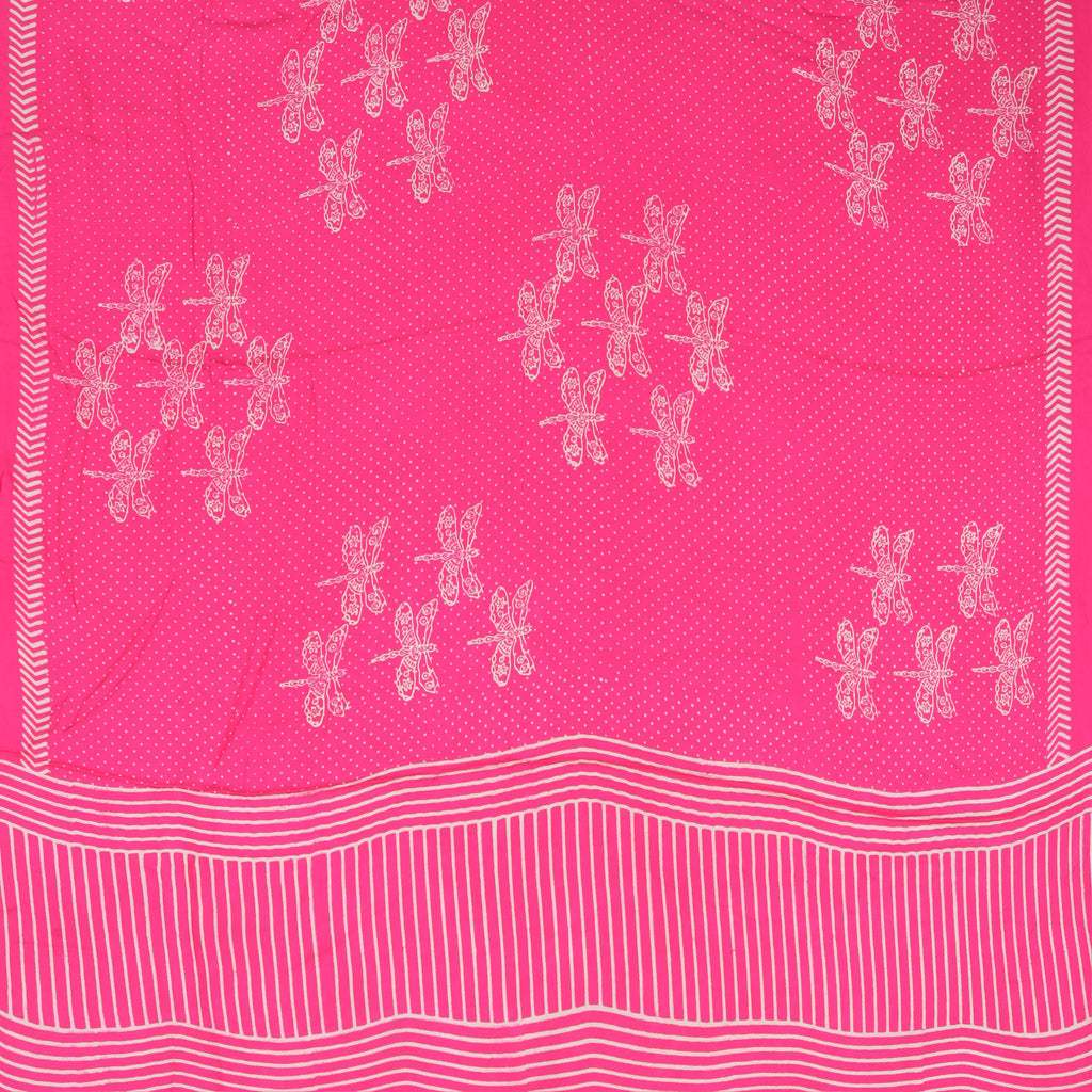 Vibrant Pink Printed Satin Silk Saree - Singhania's