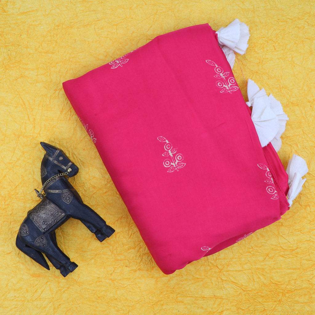 Bright Pink Printed Modal Satin Silk Saree - Singhania's