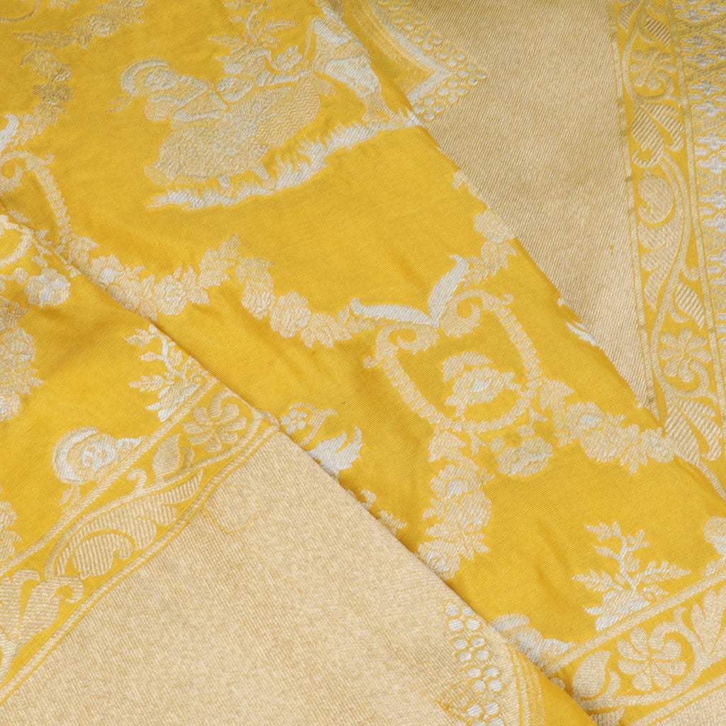 Sunflower Yellow Banarasi Silk Saree With Floral Jaal Design - Singhania's