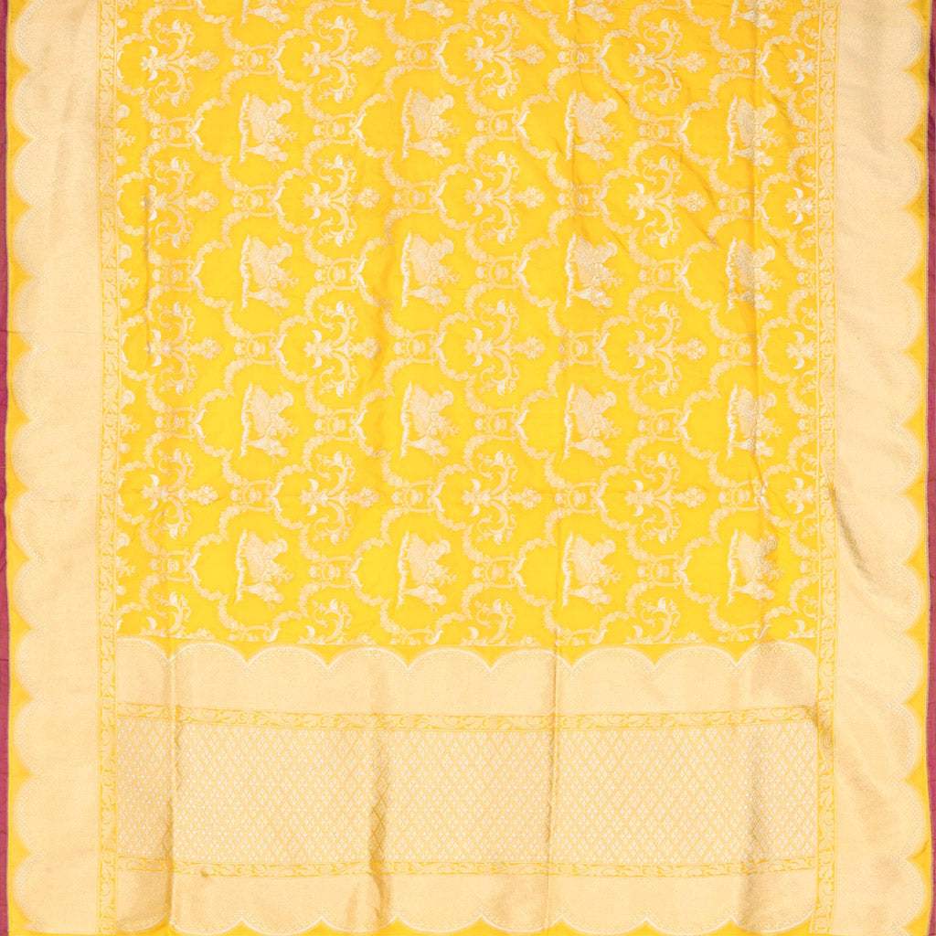 Sunflower Yellow Banarasi Silk Saree With Floral Jaal Design - Singhania's