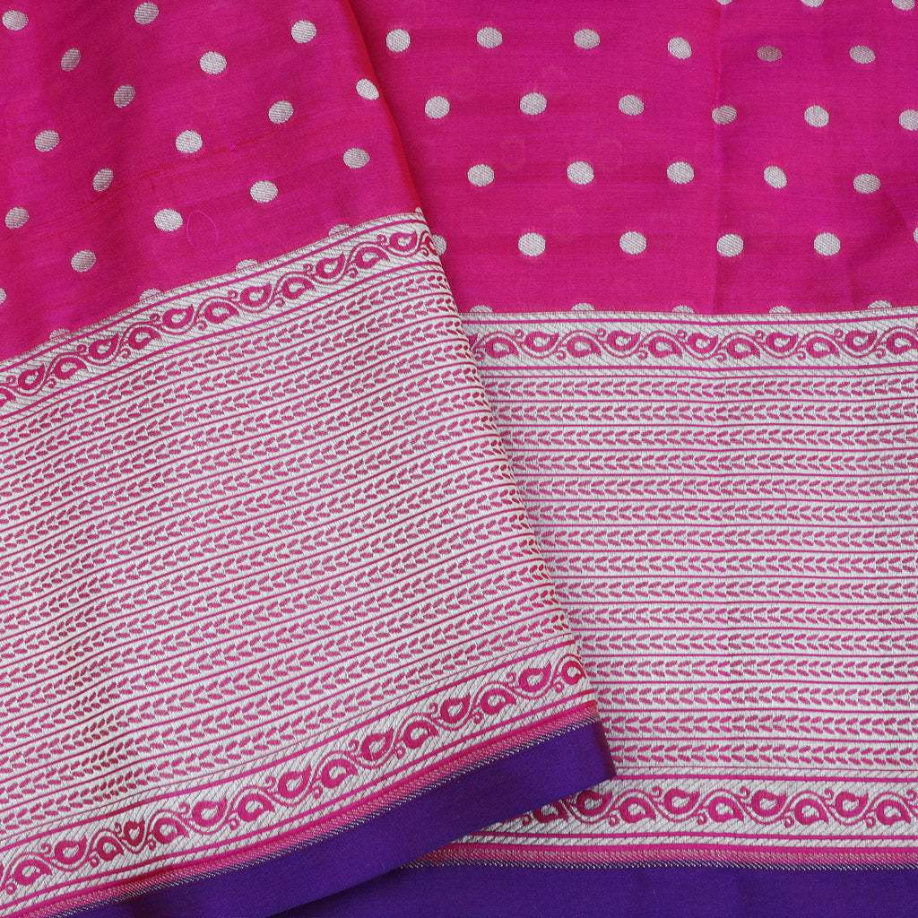 Rani Pink Banarasi Silk Saree With Floral Motifs - Singhania's