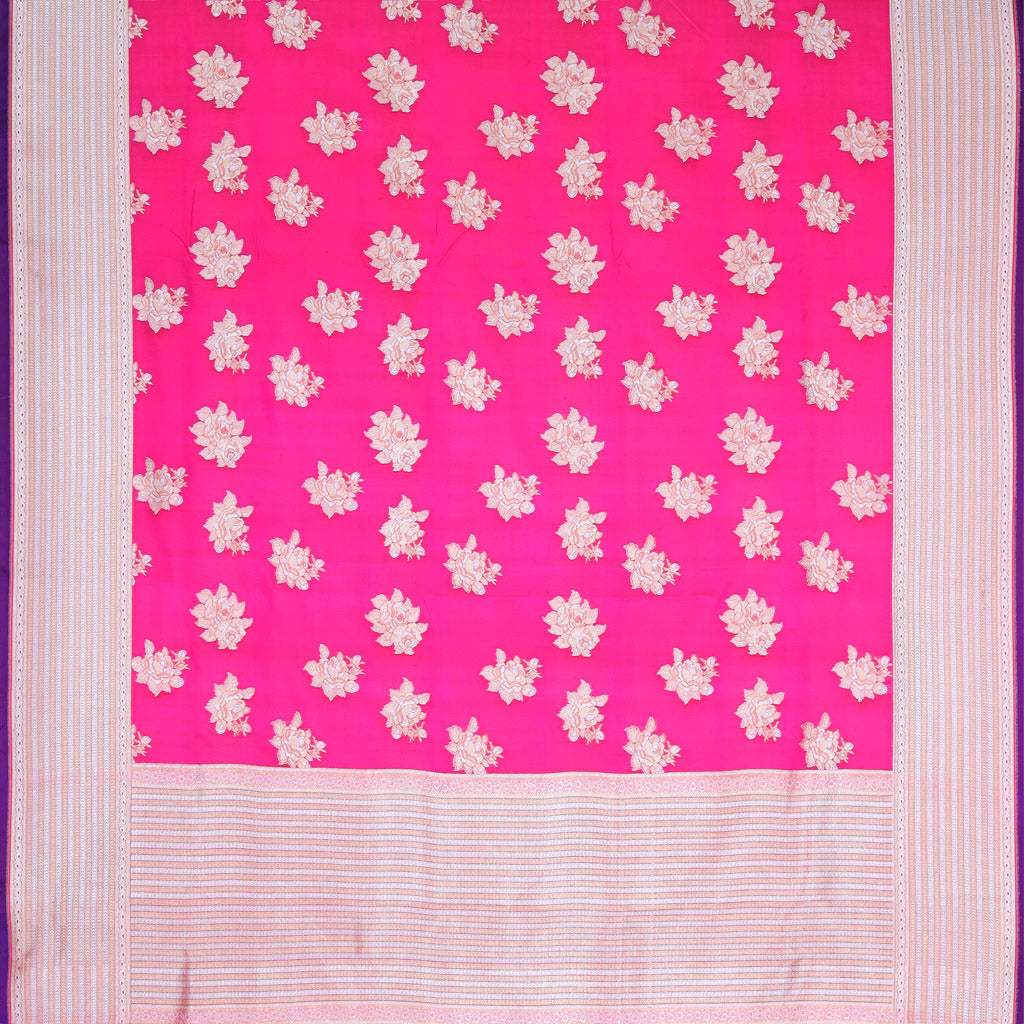 Rani Pink Banarasi Silk Saree With Floral Motifs - Singhania's