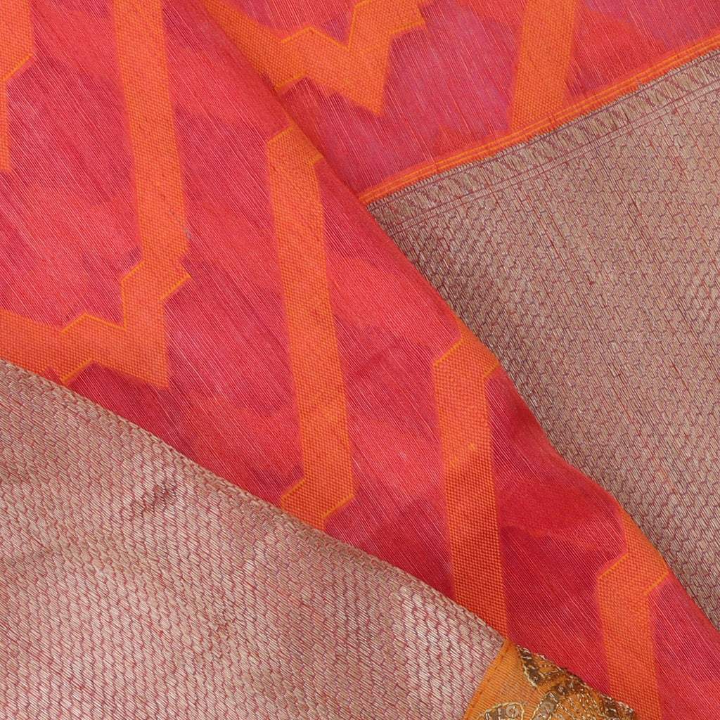 Bright Pink Printed Linen Saree With Sequin Embroidery - Singhania's