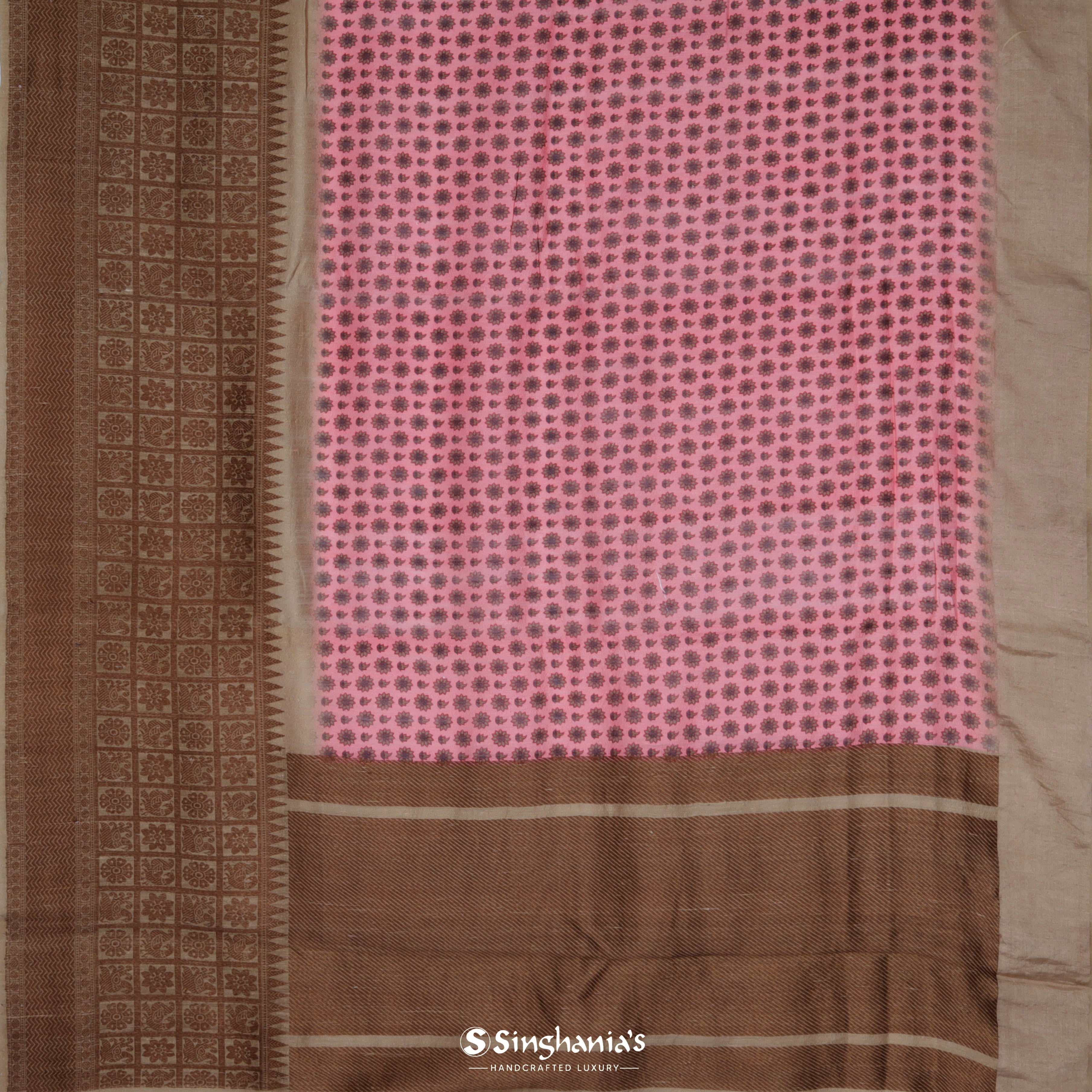 Watermelon Pink Matka Printed Saree With Floral Printed Motifs