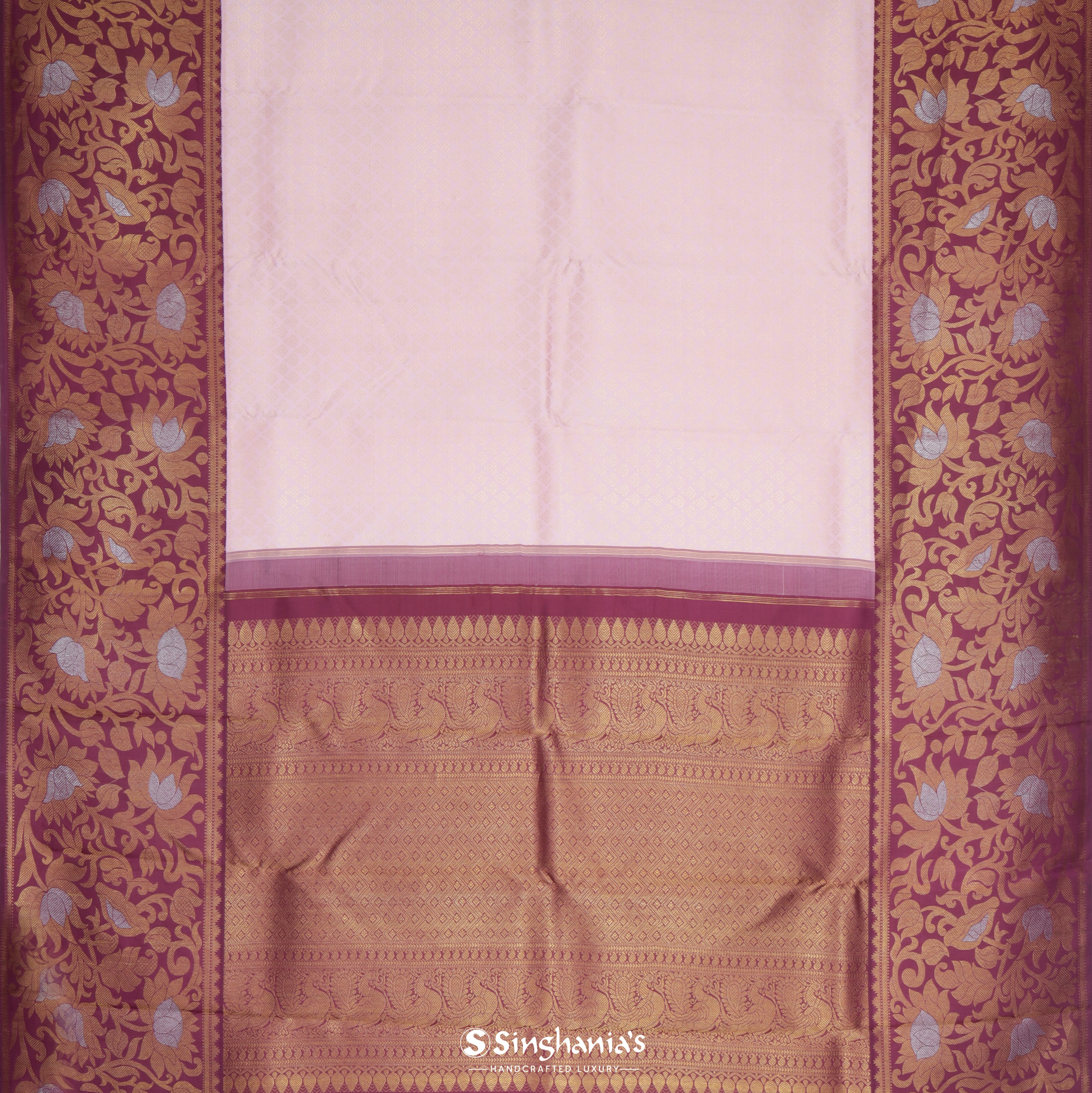 Baby Pink Silk Kanjivaram Saree With Floral Motifs,