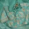 Turquoise Blue Organza Saree With Embroidery - Singhania's