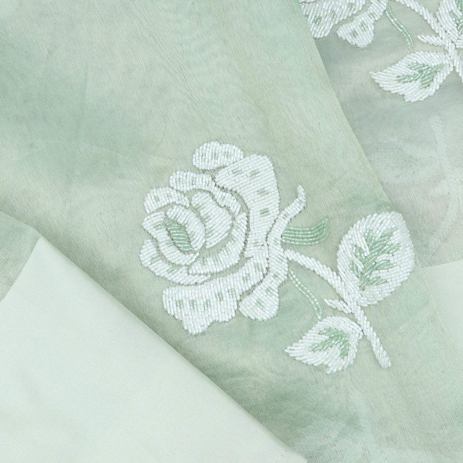 Pastel Green Tissue Embroidered Saree - Singhania's