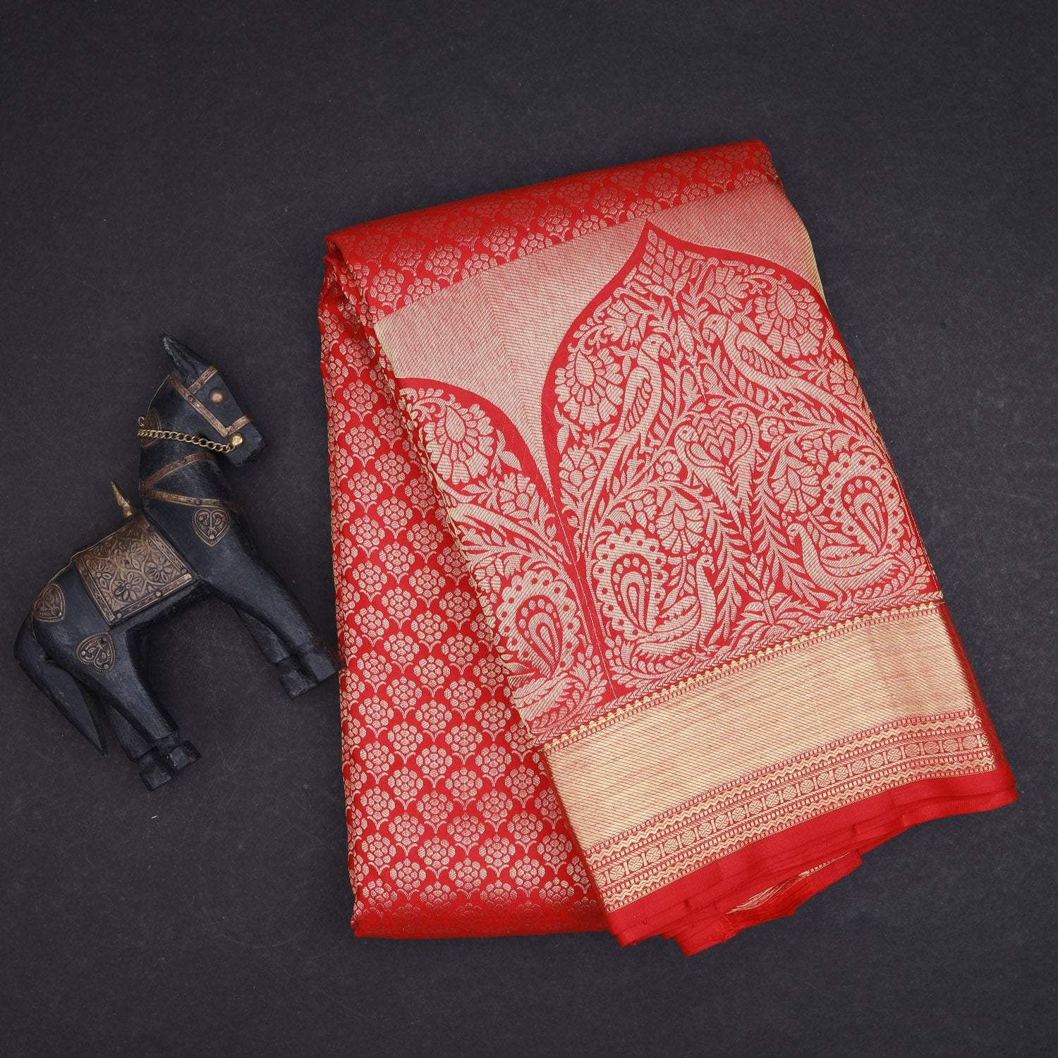 Red Orange Kanjivaram Silk Saree With Floral Buttis - Singhania's